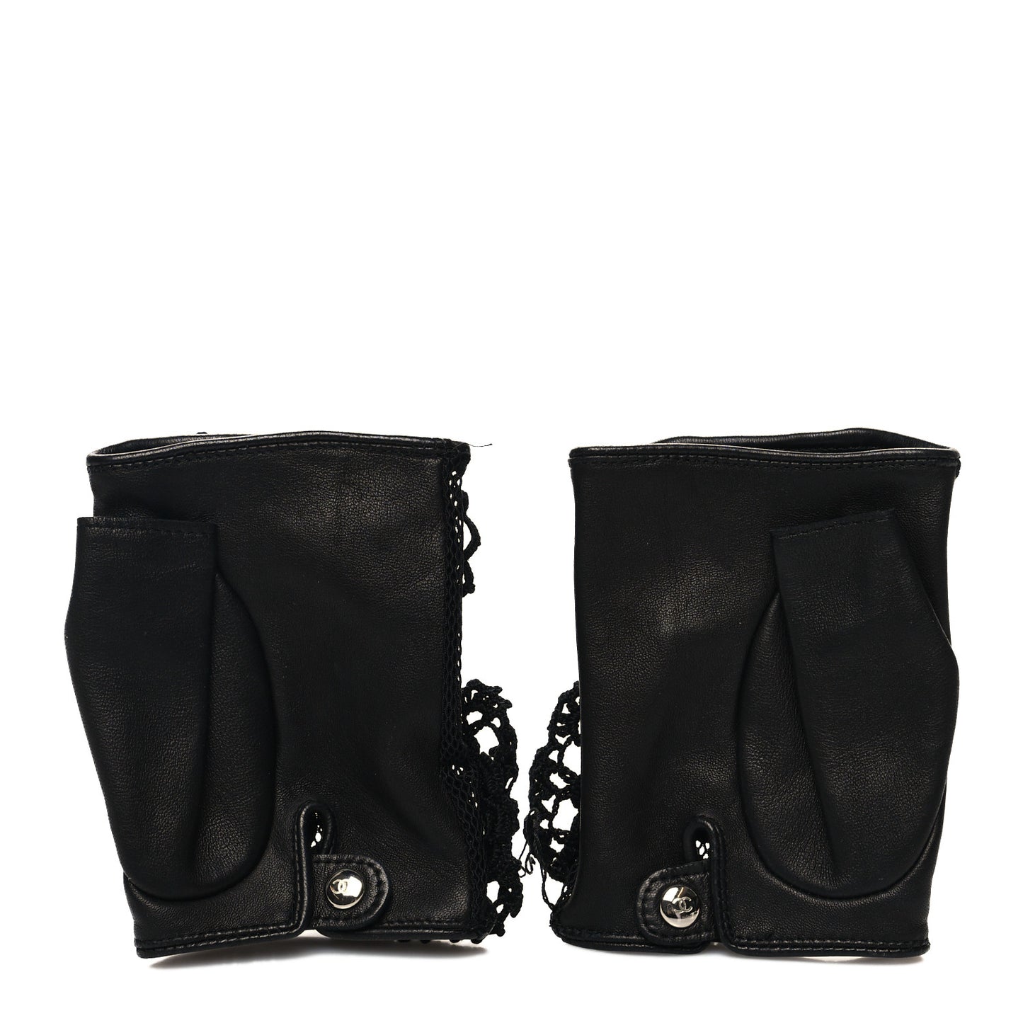 Lambskin Camellia Fingerless Gloves 7 Black