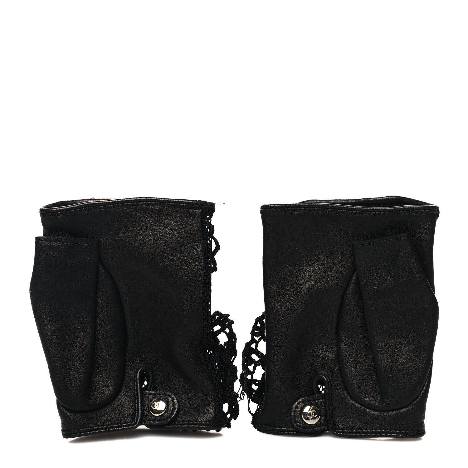 Chanel Lambskin Camellia Fingerless Gloves 7 Black 2 of 5
