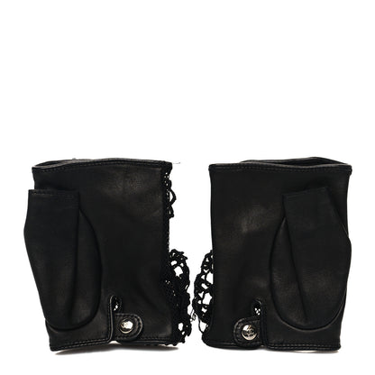 Chanel Lambskin Camellia Fingerless Gloves 7 Black 2 of 5
