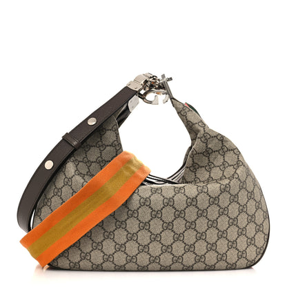 Gucci GG Supreme Monogram Textured Calfskin Web Large Attache Shoulder Bag Beige Ebony New Acero 1 of 9