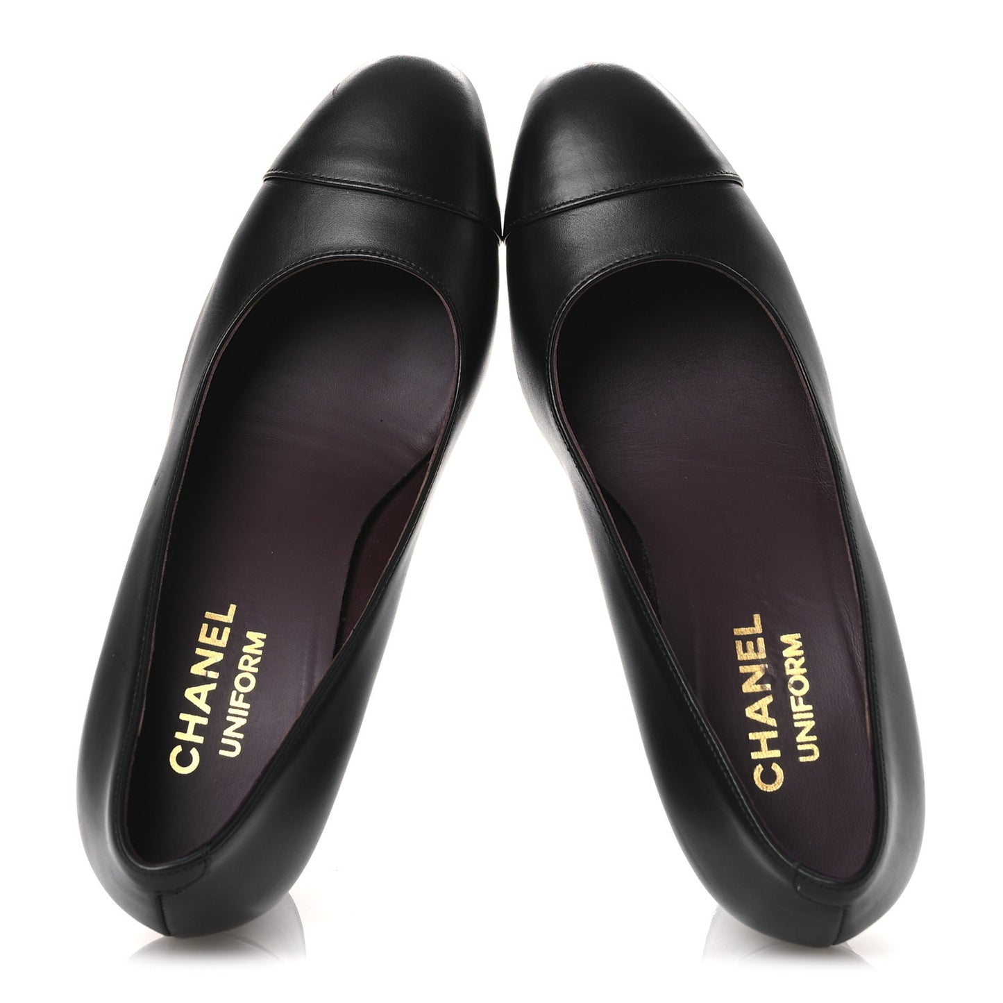 Lambskin Cap Toe Ballerina Flats 36 Black