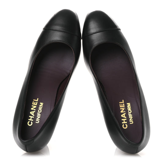 Lambskin Cap Toe Ballerina Flats 36 Black