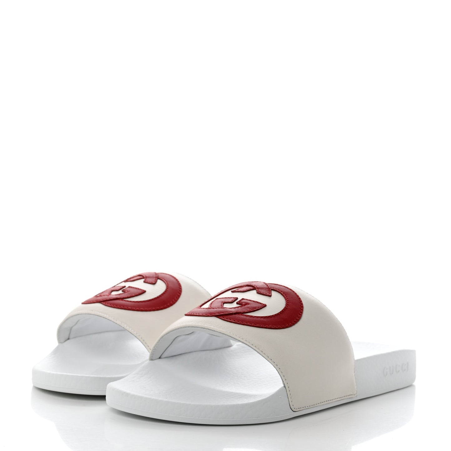Nappa Miro Soft Calfskin Womens Interlocking G Slide Sandals 41 Great White Hibiscus Red