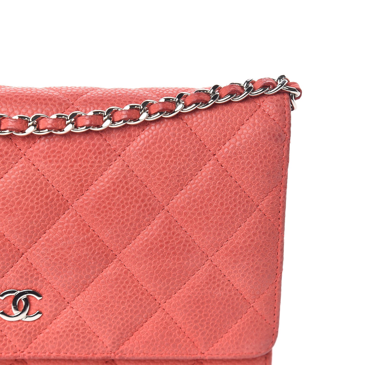 Chanel Iridescent Caviar Quilted Wallet On Chain WOC Coral 11 of 16