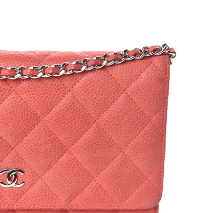 Chanel Iridescent Caviar Quilted Wallet On Chain WOC Coral 11 of 16