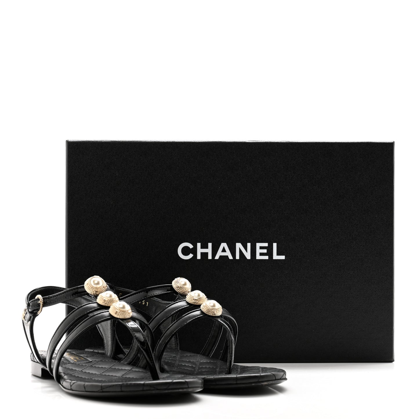 Lambskin Pearl Thong Sandals 36.5 Black
