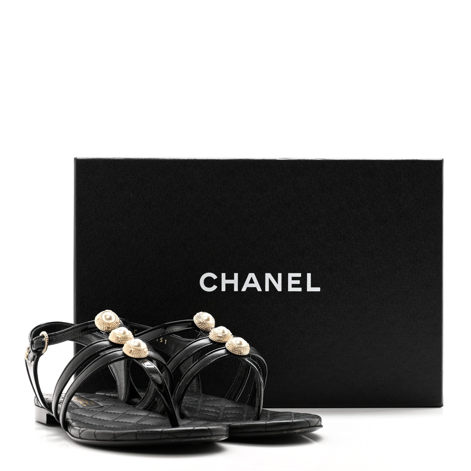Chanel Lambskin Pearl Thong Sandals 36.5 Black 12 of 12