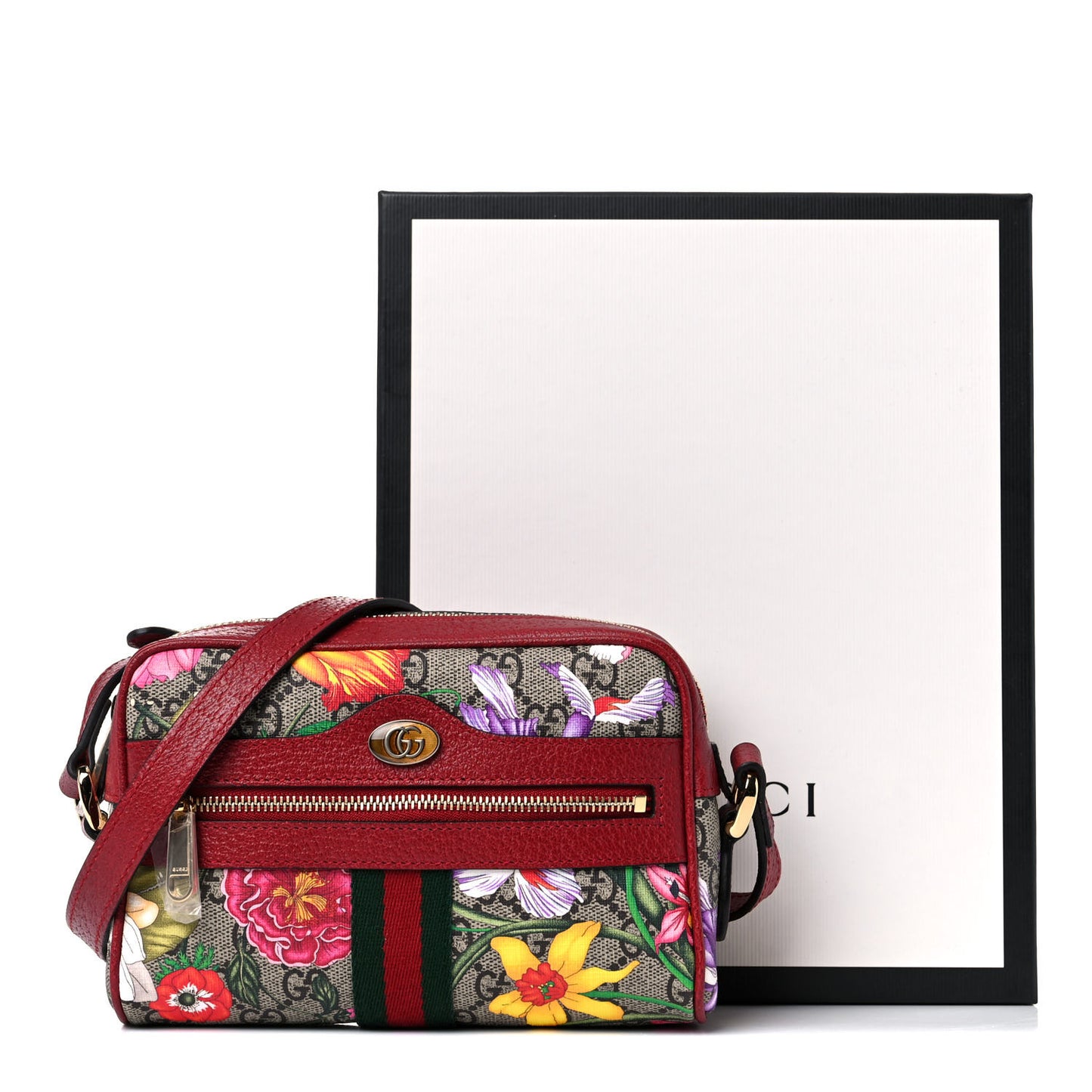 GG Supreme Monogram Flora Web Mini Ophidia Shoulder Bag Red