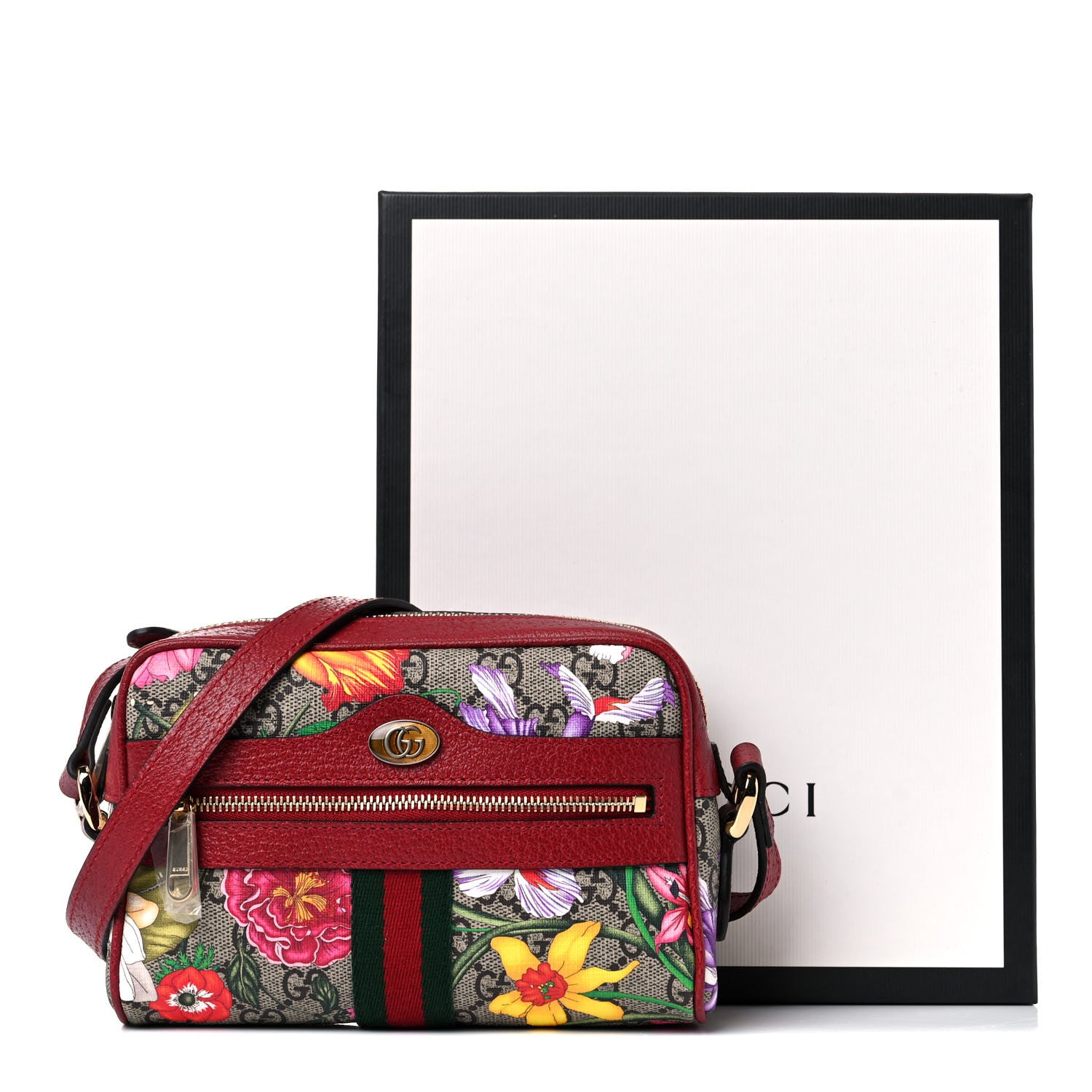 Gucci GG Supreme Monogram Flora Web Mini Ophidia Shoulder Bag Red 10 of 10