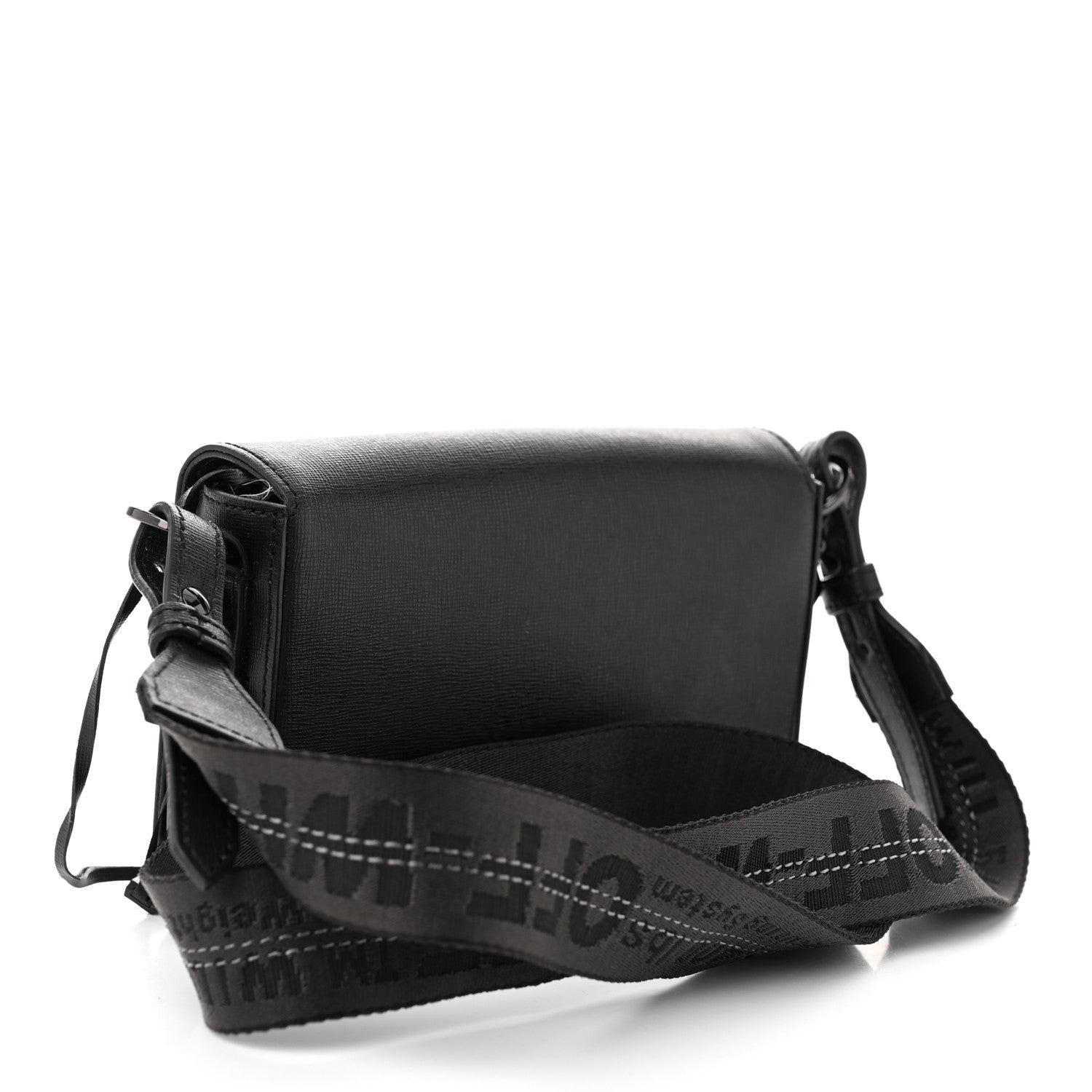 Off-White Saffiano Striped Mini Diag Binder Clip Bag Black White 3 of 11