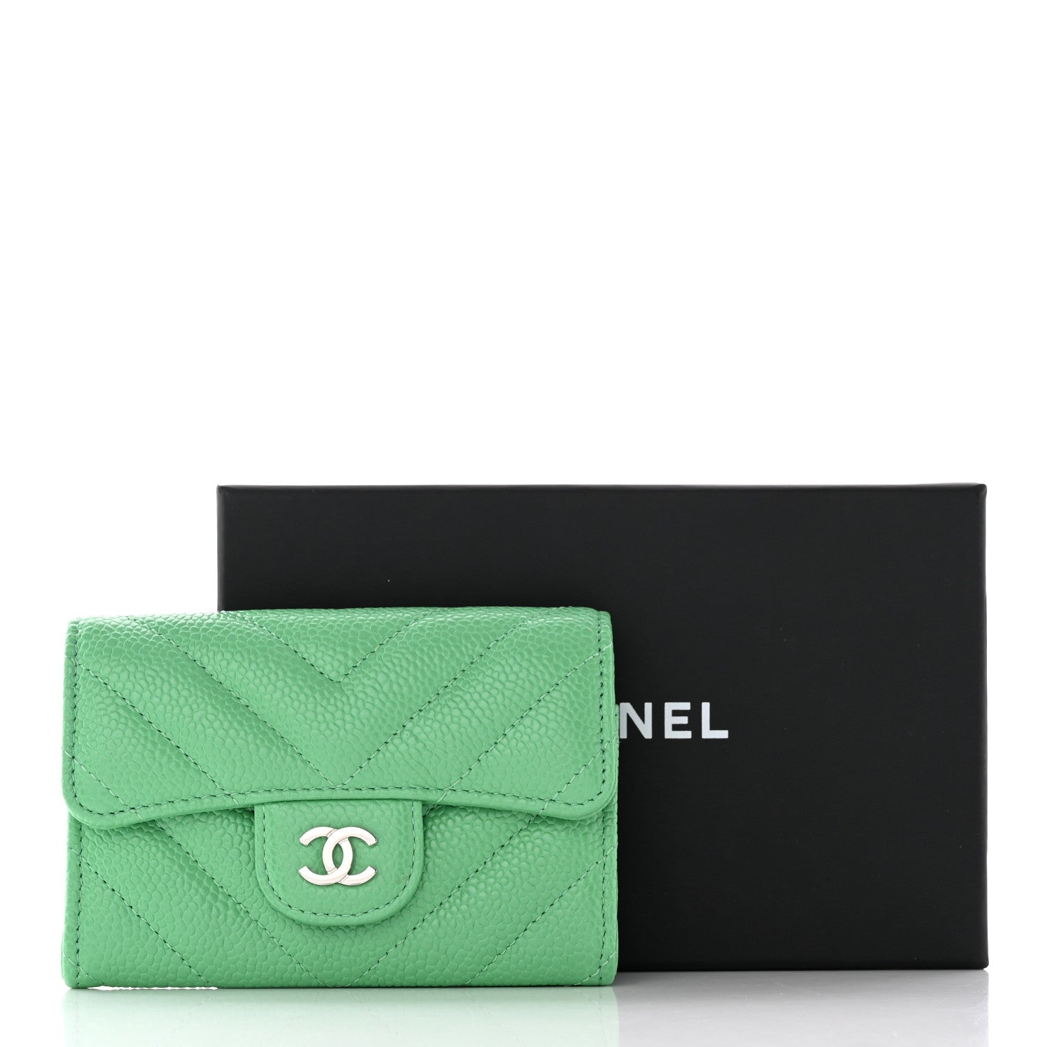 Chanel Caviar Chevron Quilted Flap Card Holder Green 9 of 9