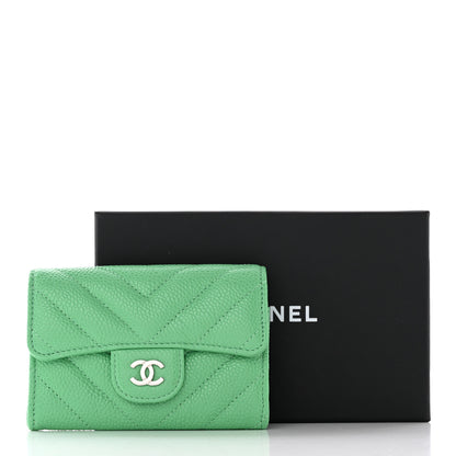 Chanel Caviar Chevron Quilted Flap Card Holder Green 9 of 9