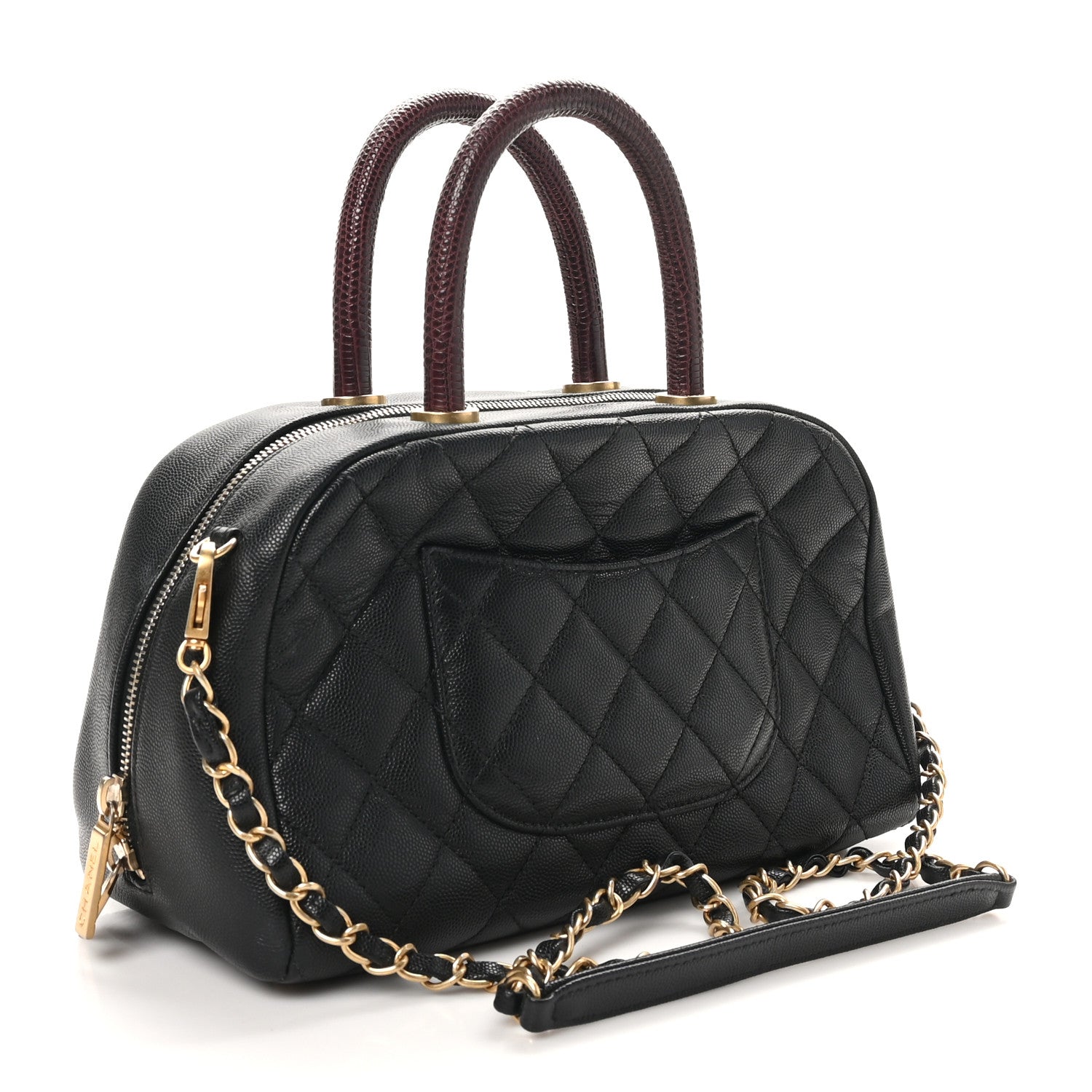 Chanel Caviar Lizard Quilted Coco Handle Bowler Black 3 of 10