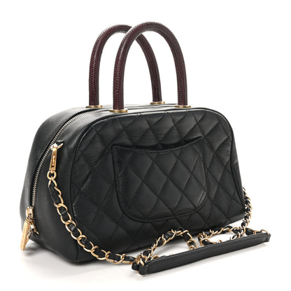 Chanel Caviar Lizard Quilted Coco Handle Bowler Black 3 of 10