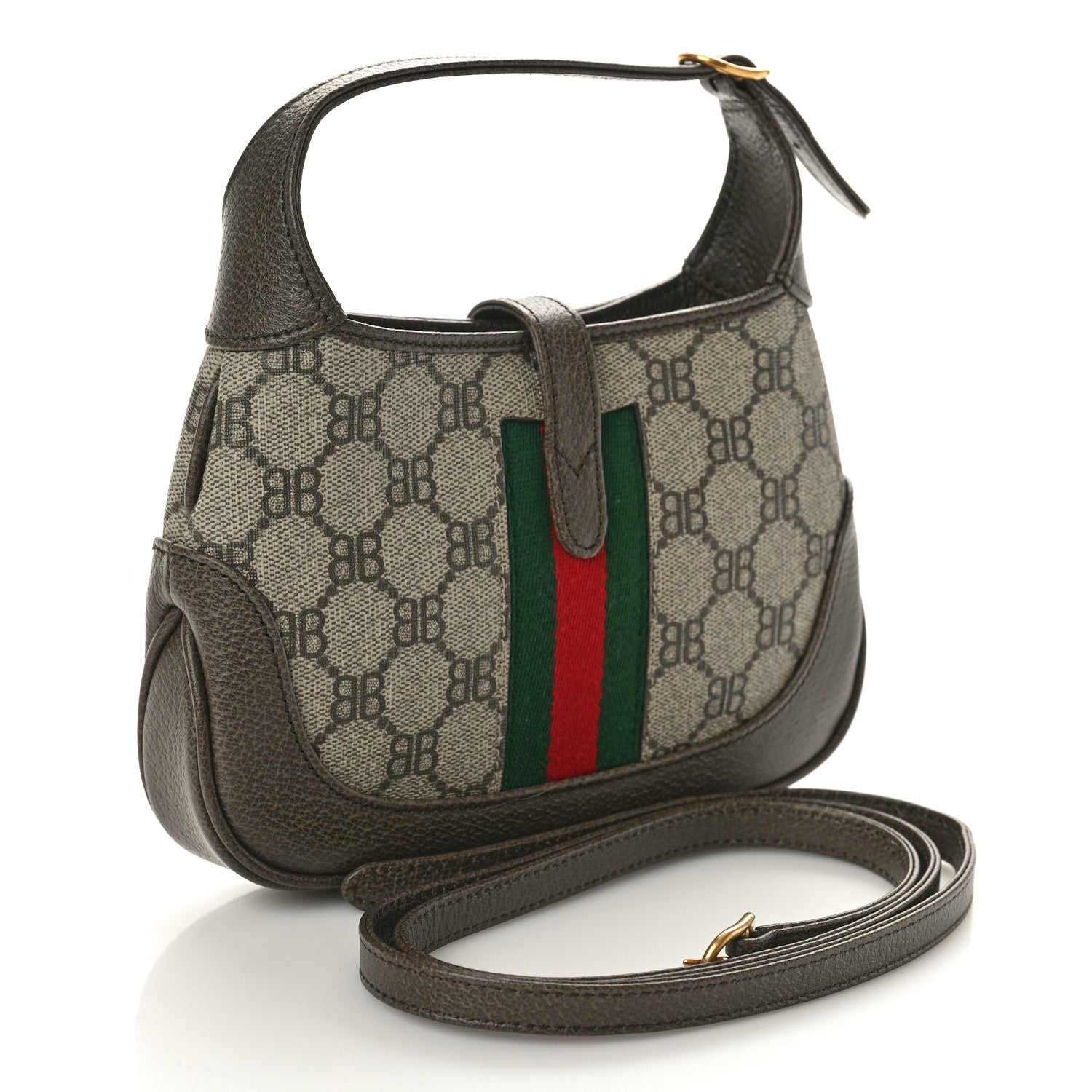 Gucci X BALENCIAGA BB Supreme Monogram Calfskin Web Mini Jackie 1961 Hobo Beige Ebony 3 of 11