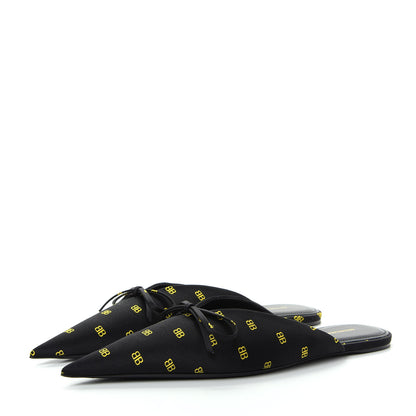 Balenciaga Crepe Satin BB Printed Pointy Toe Knife Flat Mules 37 Black Yellow Fluo 3 of 10