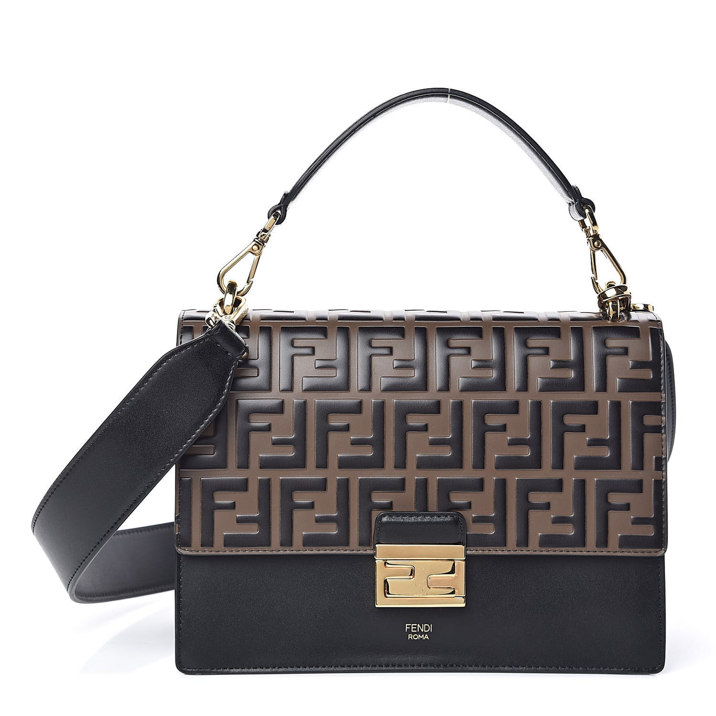 Vitello Liberty Bi-Color FF 1974 Embossed Kan U Shoulder Bag Black Maya