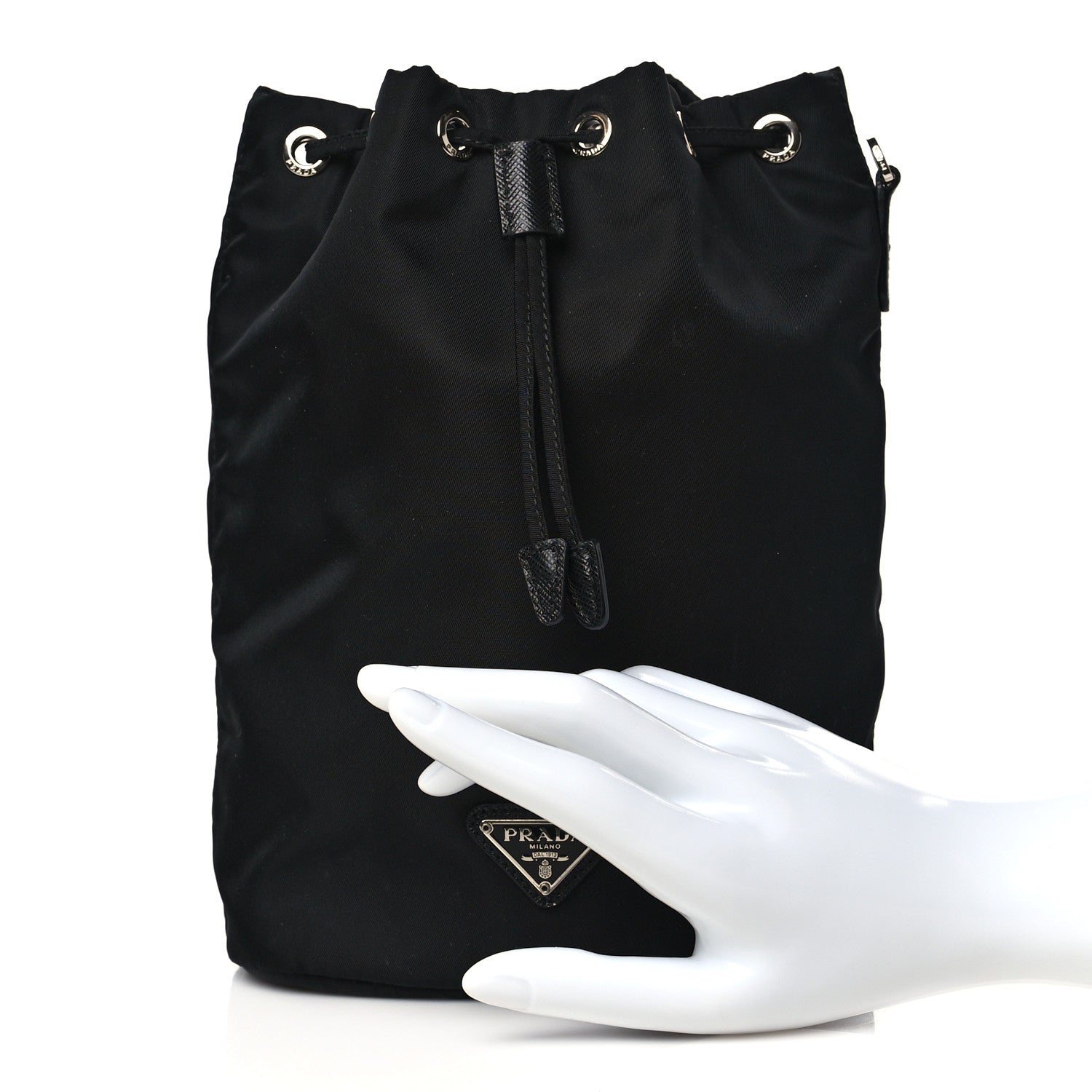 Prada Saffiano Tessuto Nylon Vela Bucket Wristlet Black 2 of 10