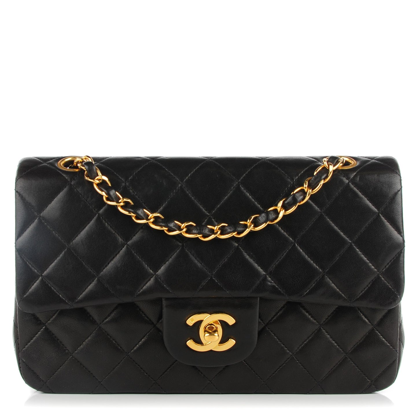 Lambskin Quilted Small Double Flap Black
