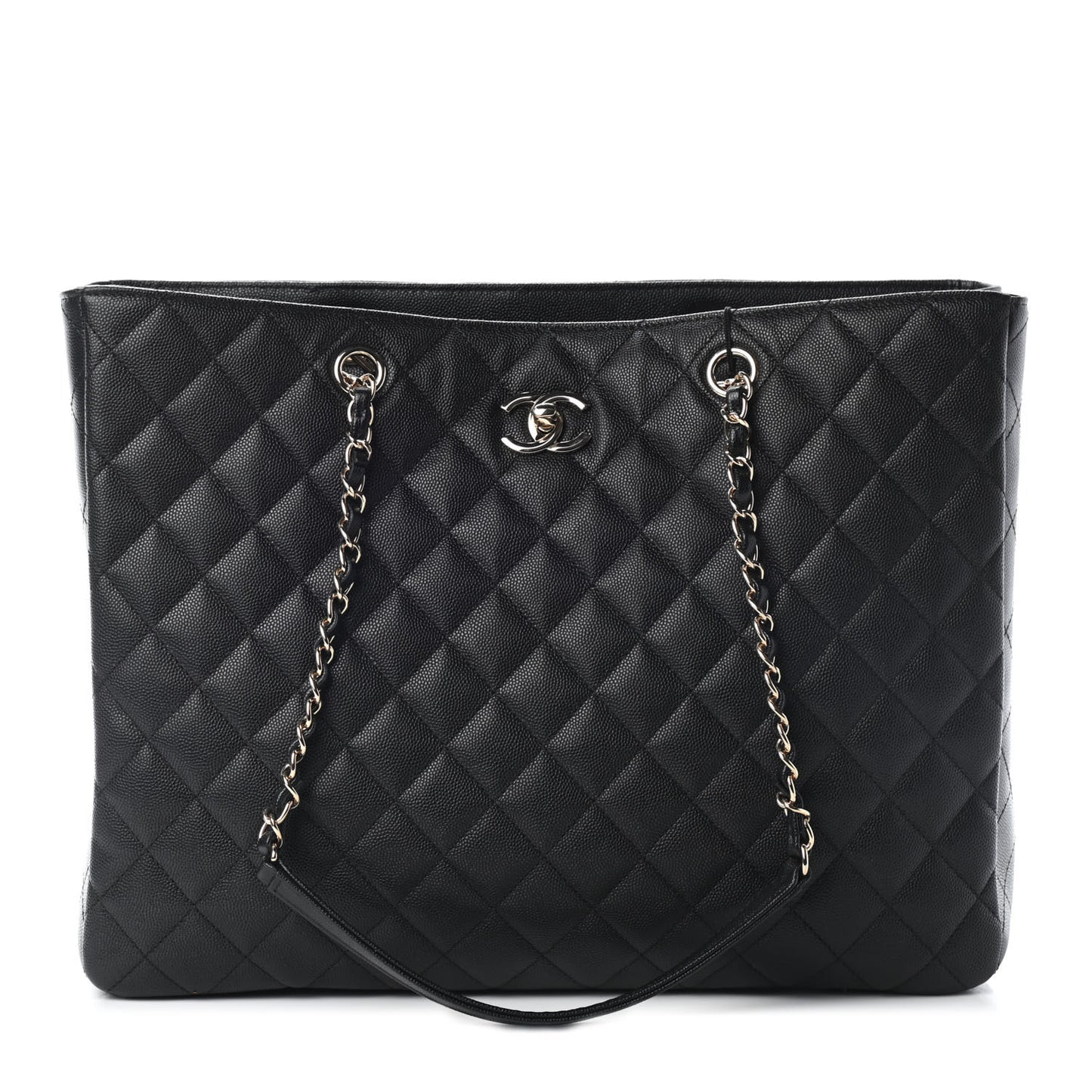 Caviar Quilted Large Shopping Tote Black