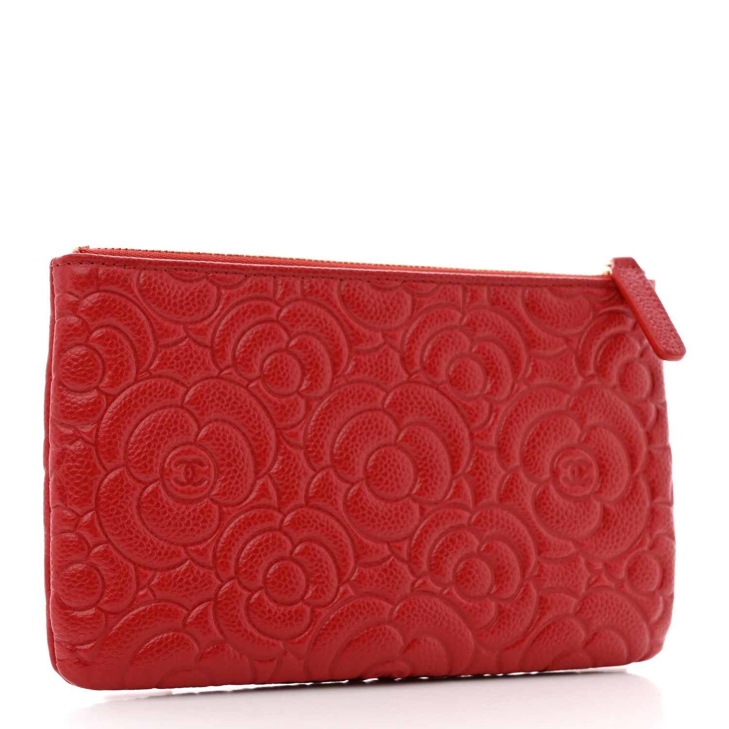 Chanel Caviar Camellia Embossed Cosmetic Pouch Red 3 of 8