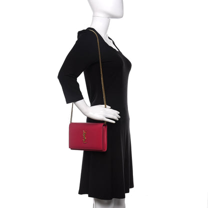 Saint Laurent Grain De Poudre Medium Monogram Kate Satchel Lipstick Fuchsia 2 of 9