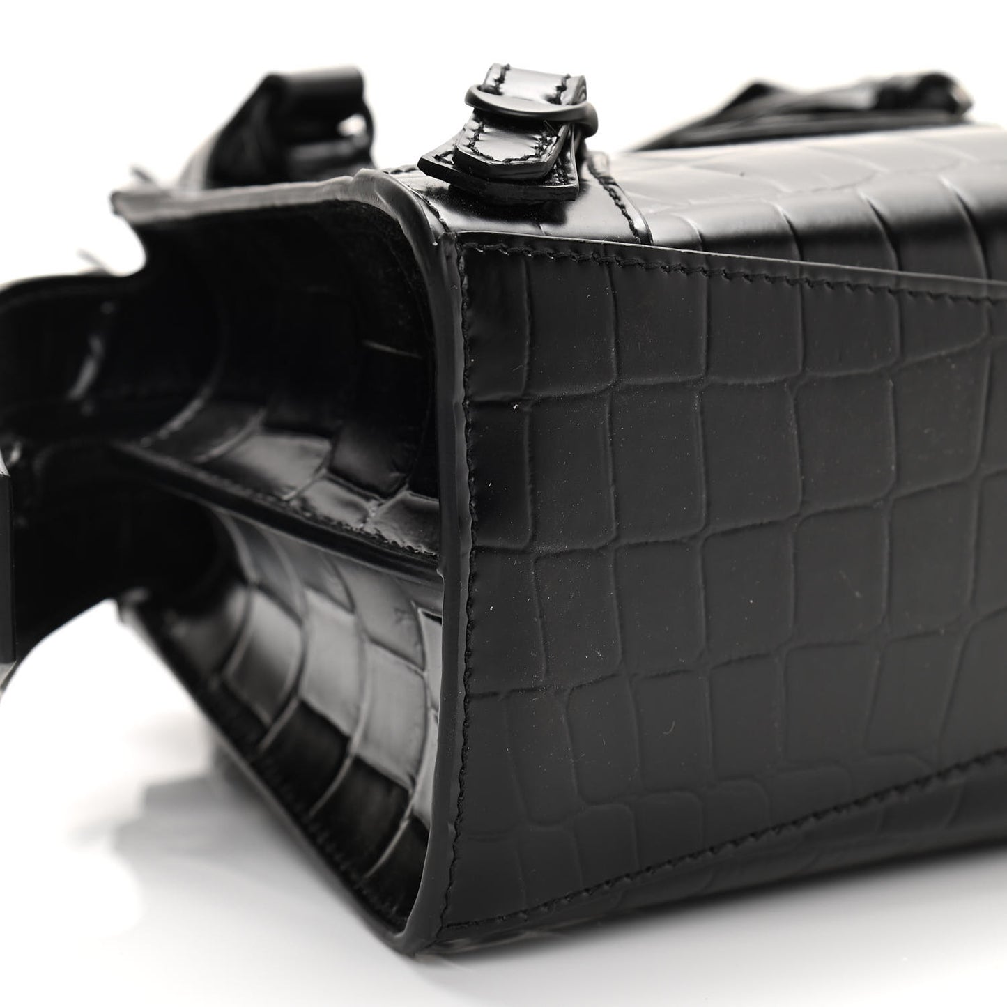 Semi Shiny Calfskin Crocodile Embossed Neo Classic Black Hardware Mini City Black