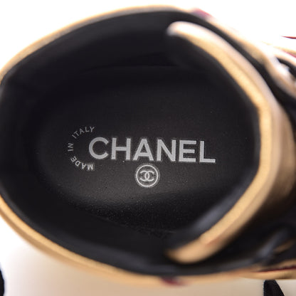 Chanel Metallic Satin Lambskin Mens Logo High Top Sneakers 44 Gold Burgundy 8 of 14