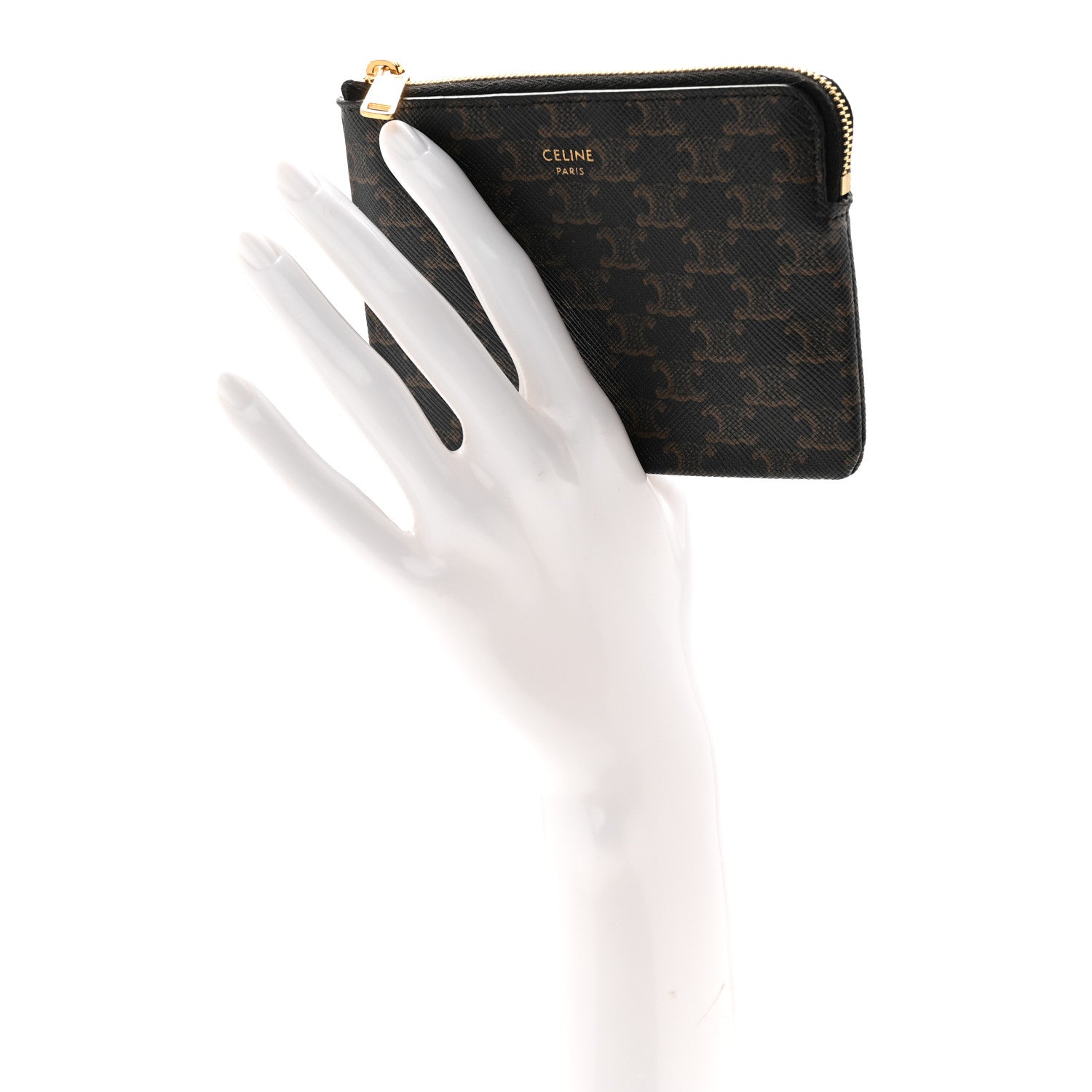 Celine Triomphe Canvas Zipped Coin Purse Black 2 of 9