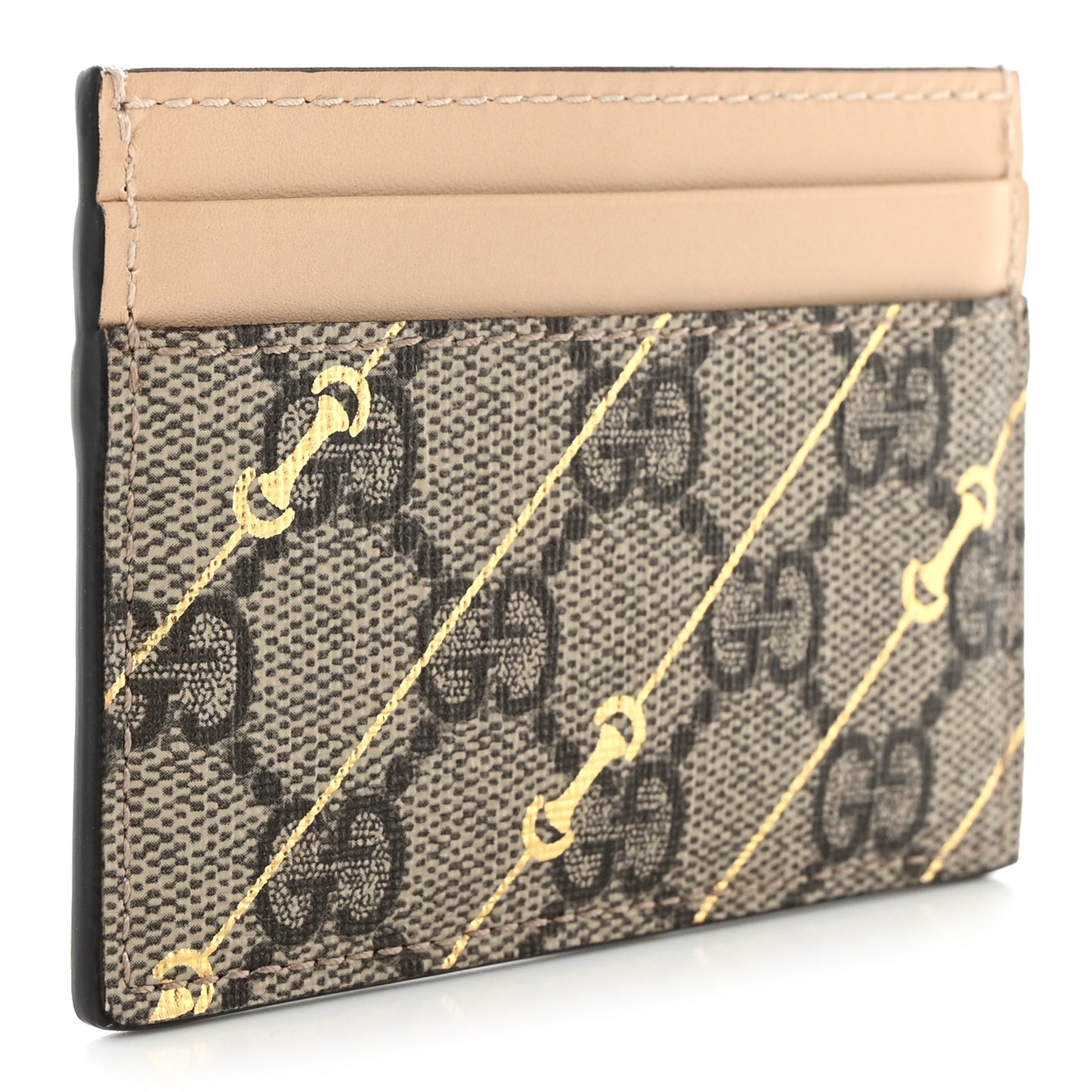 GG Supreme Monogram Horsebit Card Holder Beige