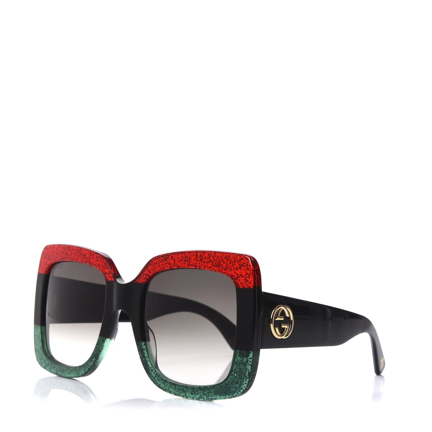 Gucci Acetate Square Frame Sunglasses GG0083S Glitter Red Black Green 1 of 7