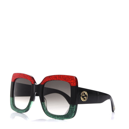 Gucci Acetate Square Frame Sunglasses GG0083S Glitter Red Black Green 1 of 7