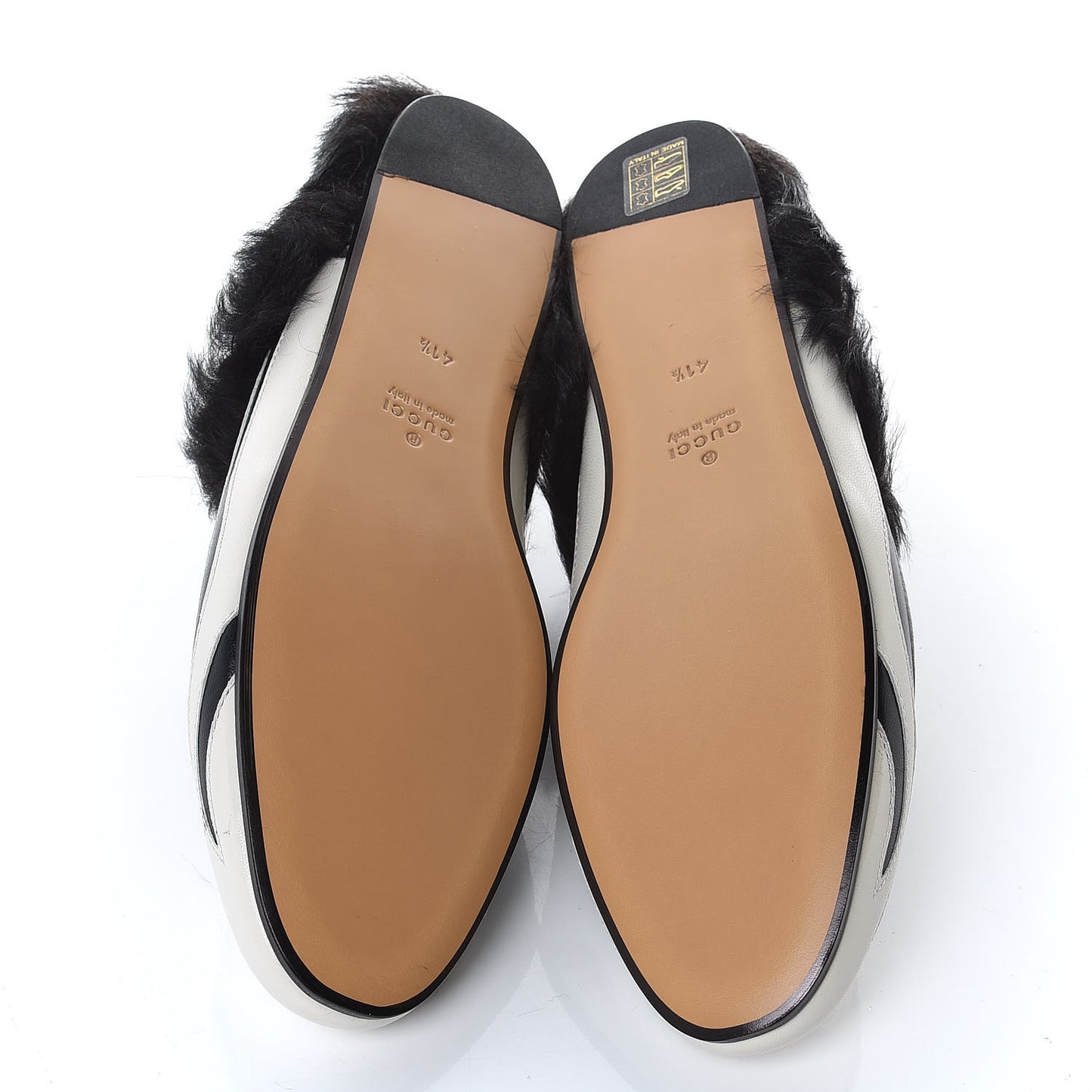 Malaga Kid Fur Zebra Inlay Womens Princetown Slippers 41.5 Mystic White Black