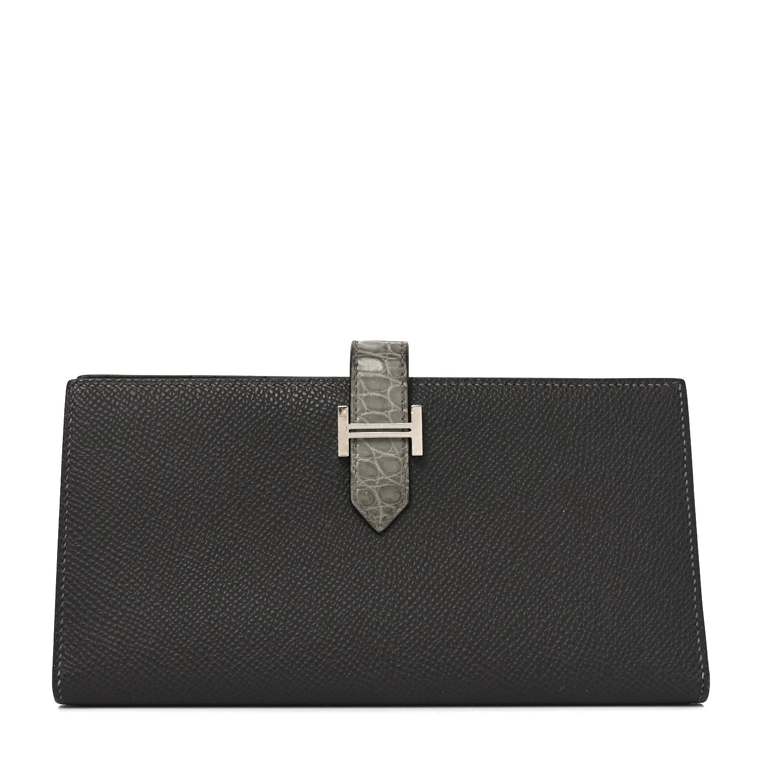 Hermes Epsom Matte Alligator Bearn Touch Gusset Wallet Graphite Gris Ciment 1 of 8