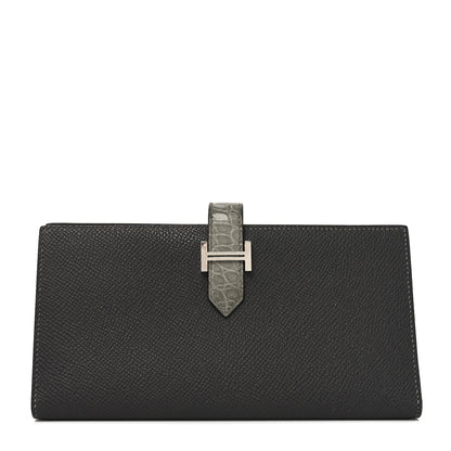 Hermes Epsom Matte Alligator Bearn Touch Gusset Wallet Graphite Gris Ciment 1 of 8