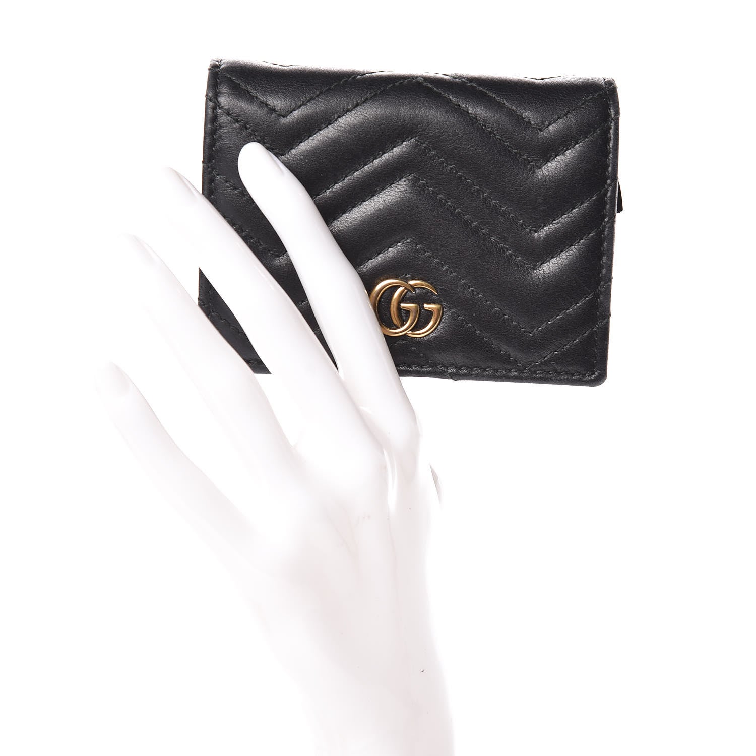 Gucci Calfskin Matelasse GG Marmont Card Case Wallet Black 2 of 10