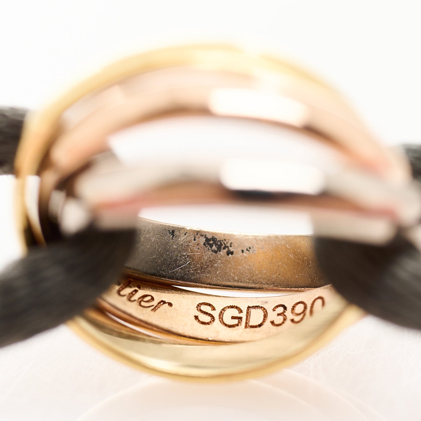 18K Pink Yellow White Gold Trinity Cord Bracelet Grey