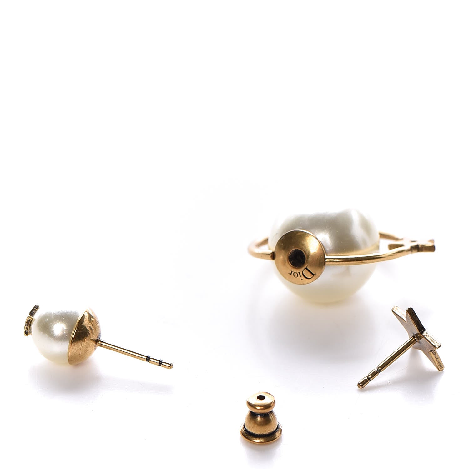 Christian Dior Pearl Dior Astre Lunaire Tribales Asymmetric Earrings Gold 3 of 4