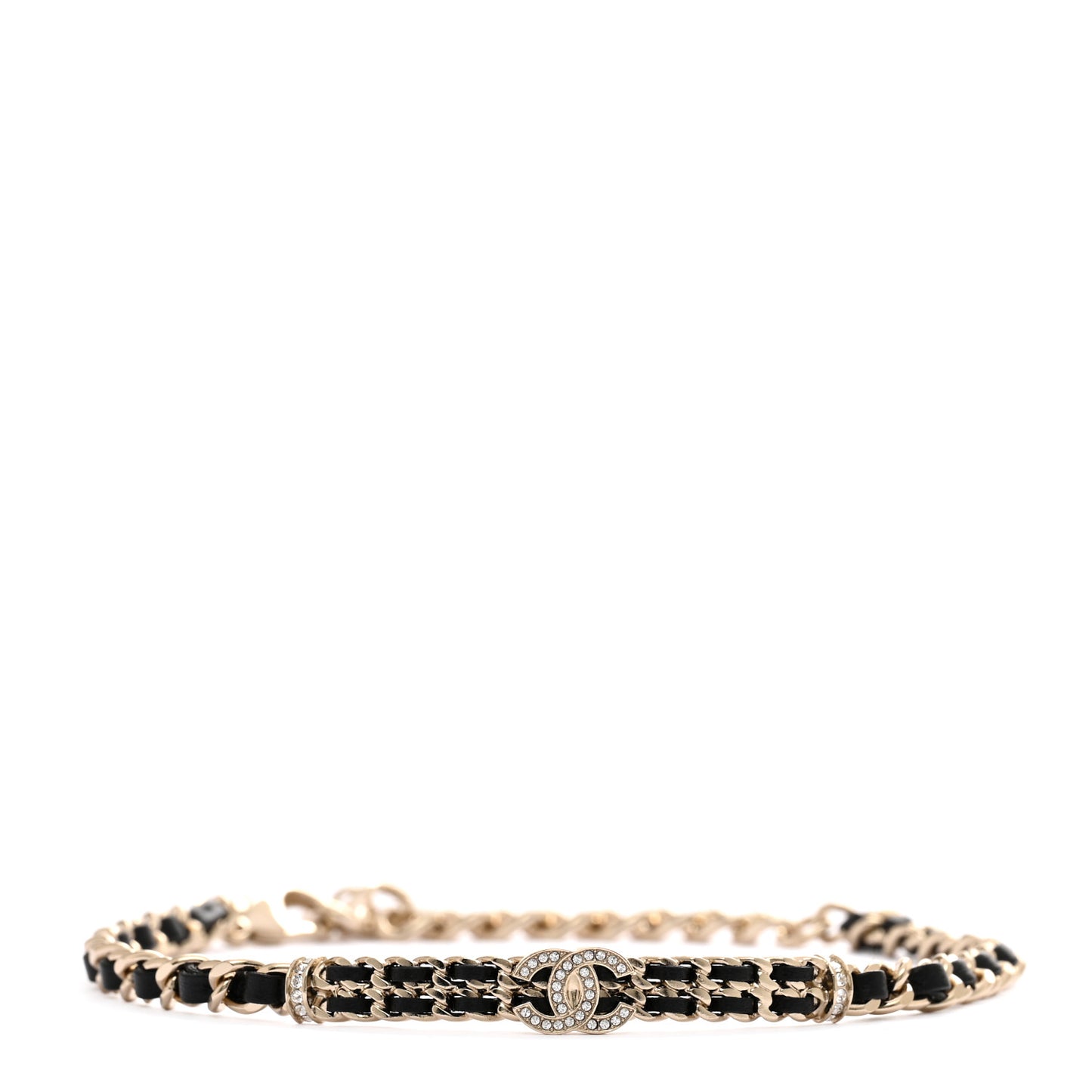 Metal Lambskin Crystal CC Choker Necklace Black Gold
