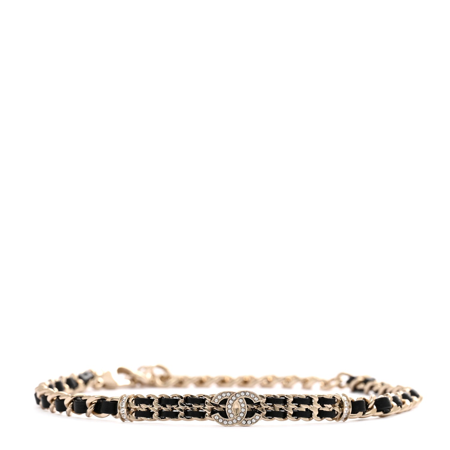 Chanel Metal Lambskin Crystal CC Choker Necklace Black Gold 1 of 6