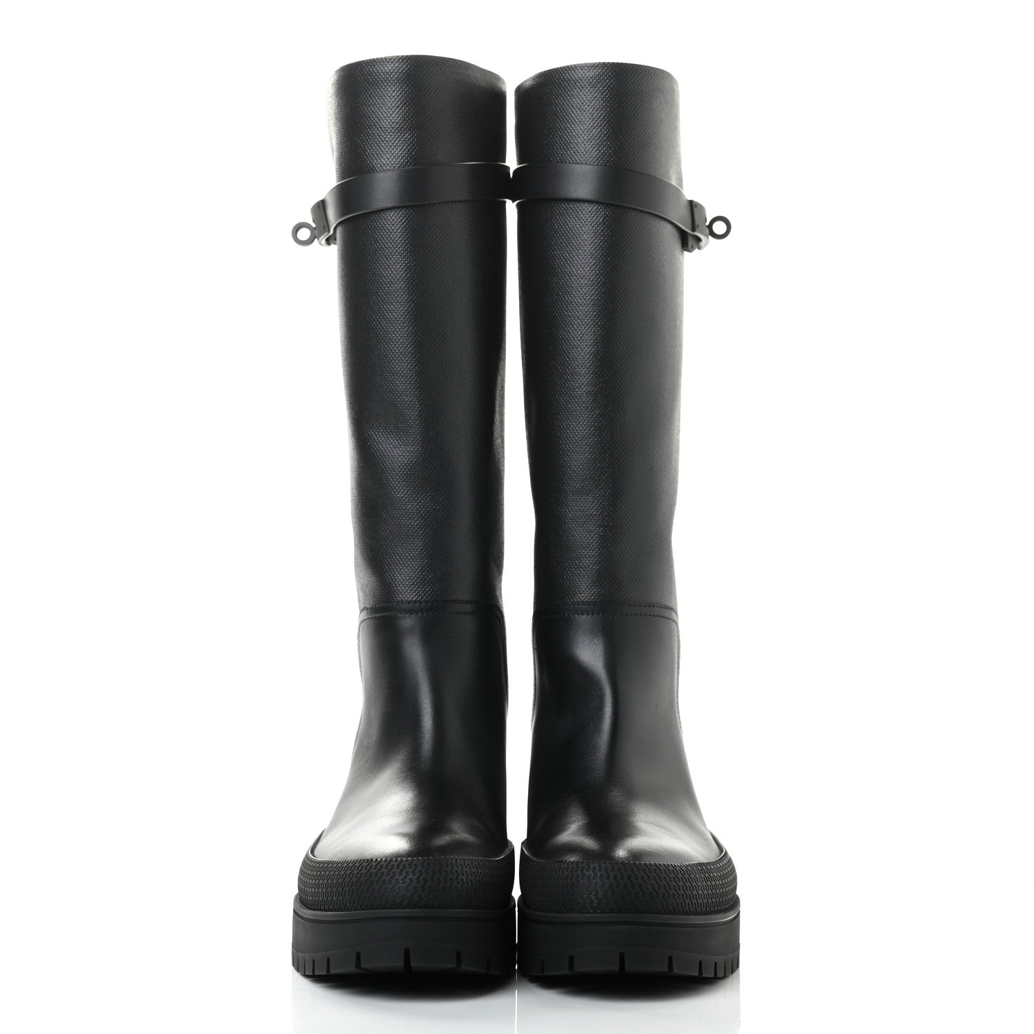 Hermes Coated Canvas Calfskin Barn Boots 37.5 Black 2 of 9