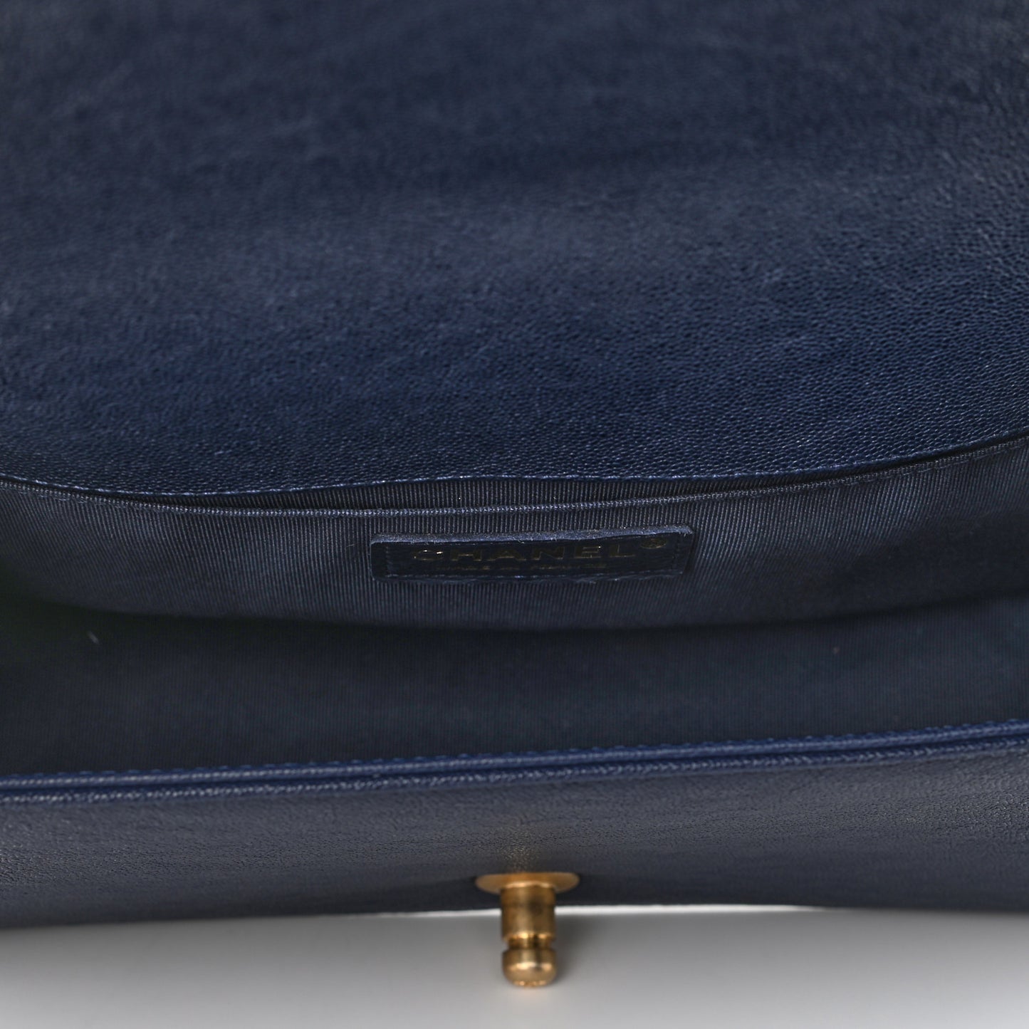 Caviar Chevron Quilted Medium Boy Flap Navy