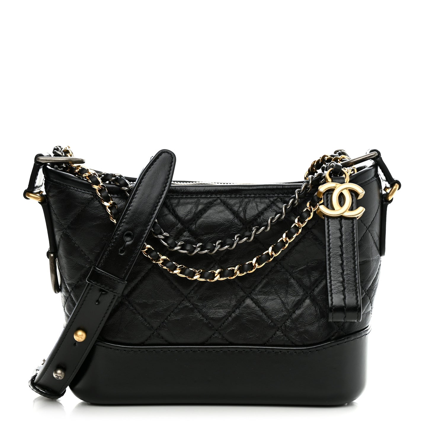 Aged Calfskin Quilted Small Gabrielle Hobo Black