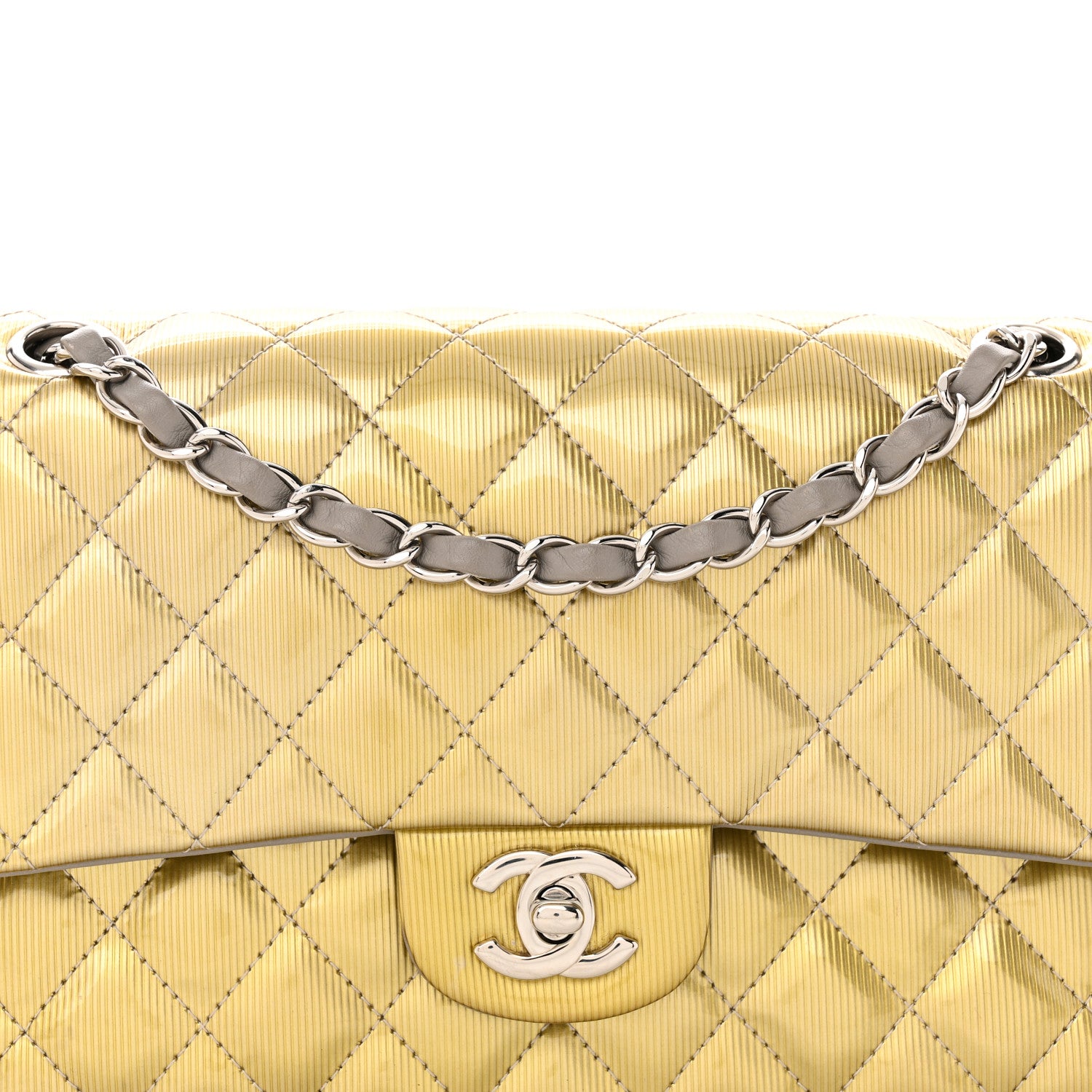 Chanel Striated Patent Quilted Medium Double Flap Gold 8 of 14