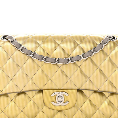 Chanel Striated Patent Quilted Medium Double Flap Gold 8 of 14