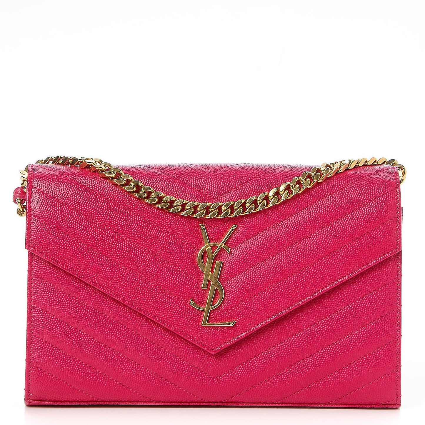 Grain De Poudre Matelasse Chevron Monogram Chain Wallet Lipstick Fuchsia