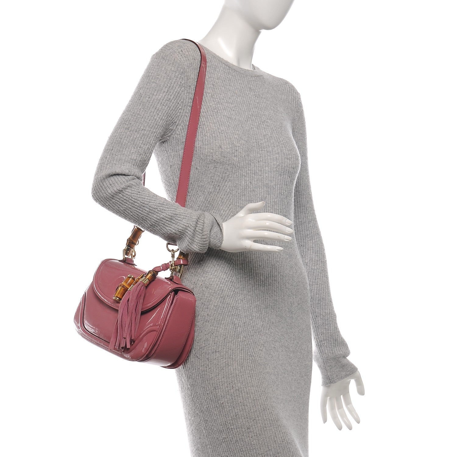 Gucci Patent Medium New Bamboo Top Handle Bag Pink 2 of 9