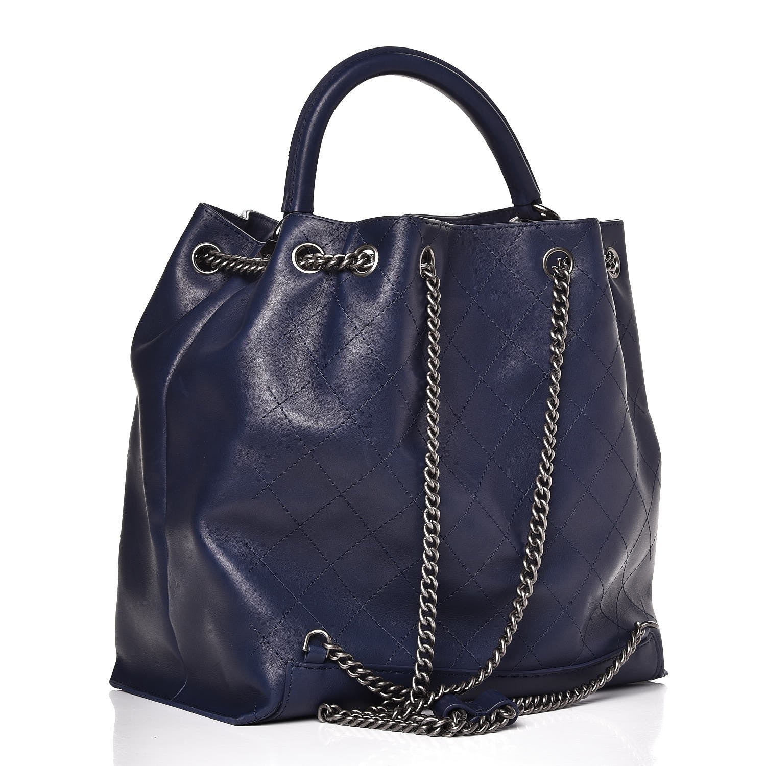 Chanel Calfskin Stitched Large Urban Luxury Drawstring Backpack Navy Blue 3 of 8