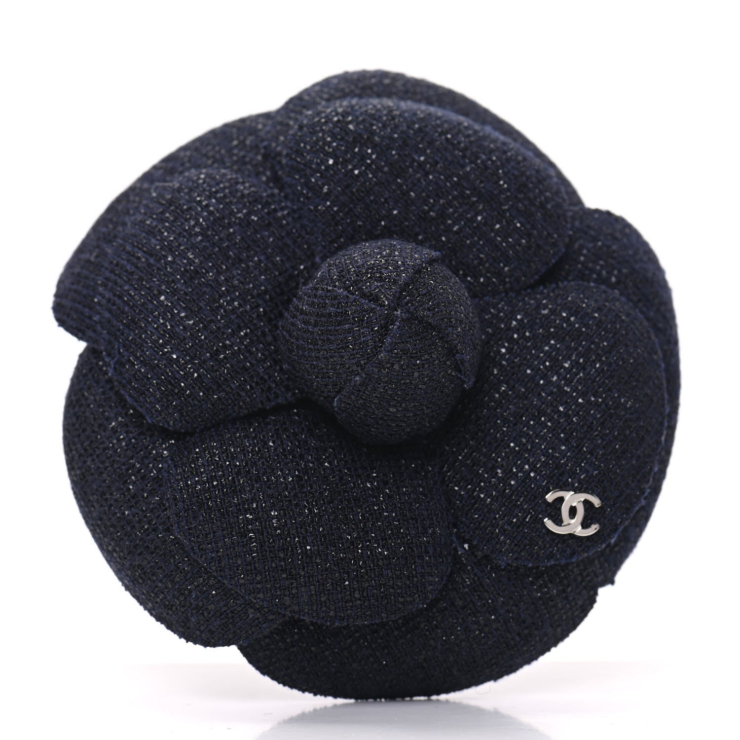 Chanel Tweed Camellia Pin Brooch Navy Blue 4 of 5