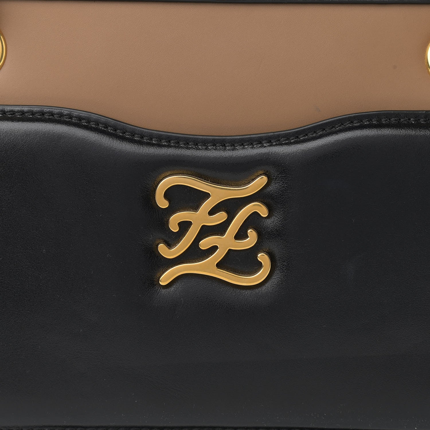 Fendi Vitello Glacier Karligraphy Pocket Shoulder Bag Black Gingerbread 7 of 10